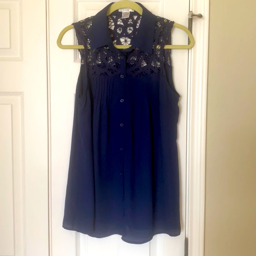 Navy Blue Lace Button Up